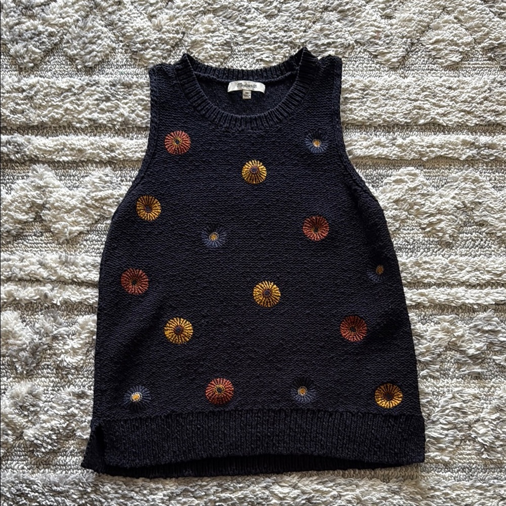Madewell Black Embroidered Sleeveless Tank Top